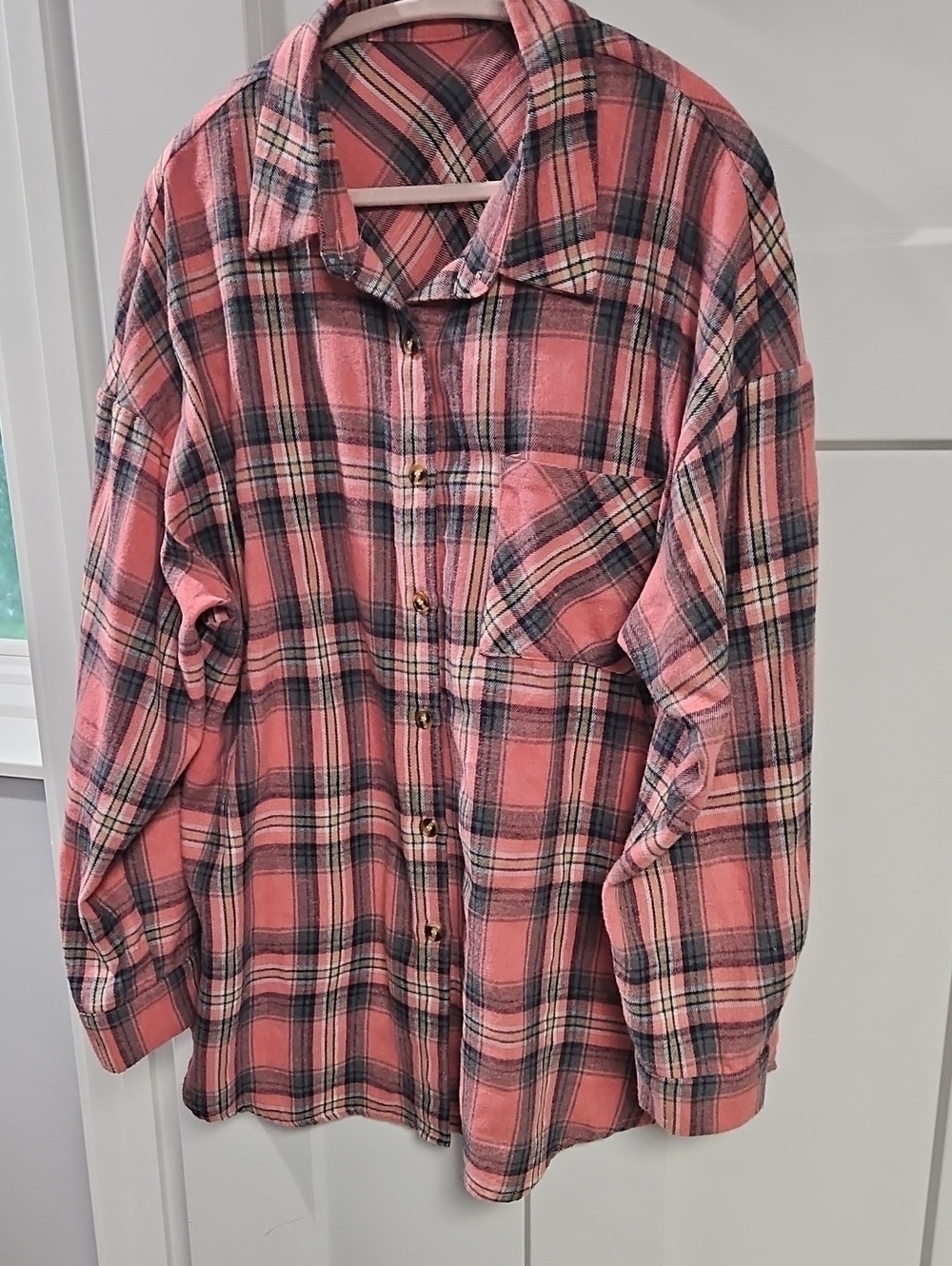 Women's Pink Plaid Button-Down Shirt - Relaxed Fit